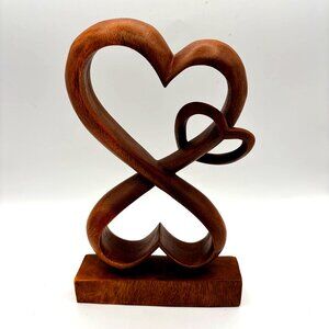 NOVICA "Love Blossoms" Hand-Carved Suar Wood Heart Sculpture Eternal Love - Bali